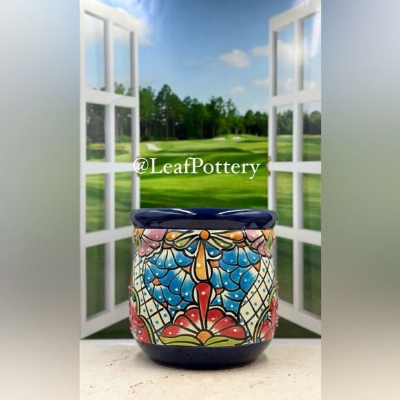 Catrina Talavera Handmade Multi Colored Ceramic Planter Pot - Picture 4 of 10